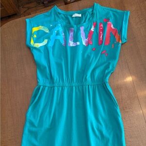 Calvin Klein Vibrant Teal Womens Dress With Pockets